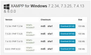 XAMPP for Windows versions
