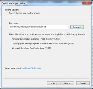certificate import wizard - cert file step 1